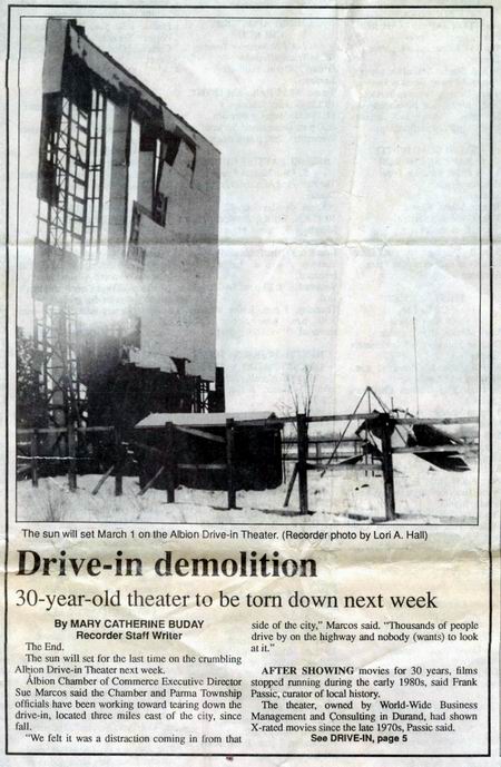 Albion Drive-In Theatre - Albion Article 2-23-89